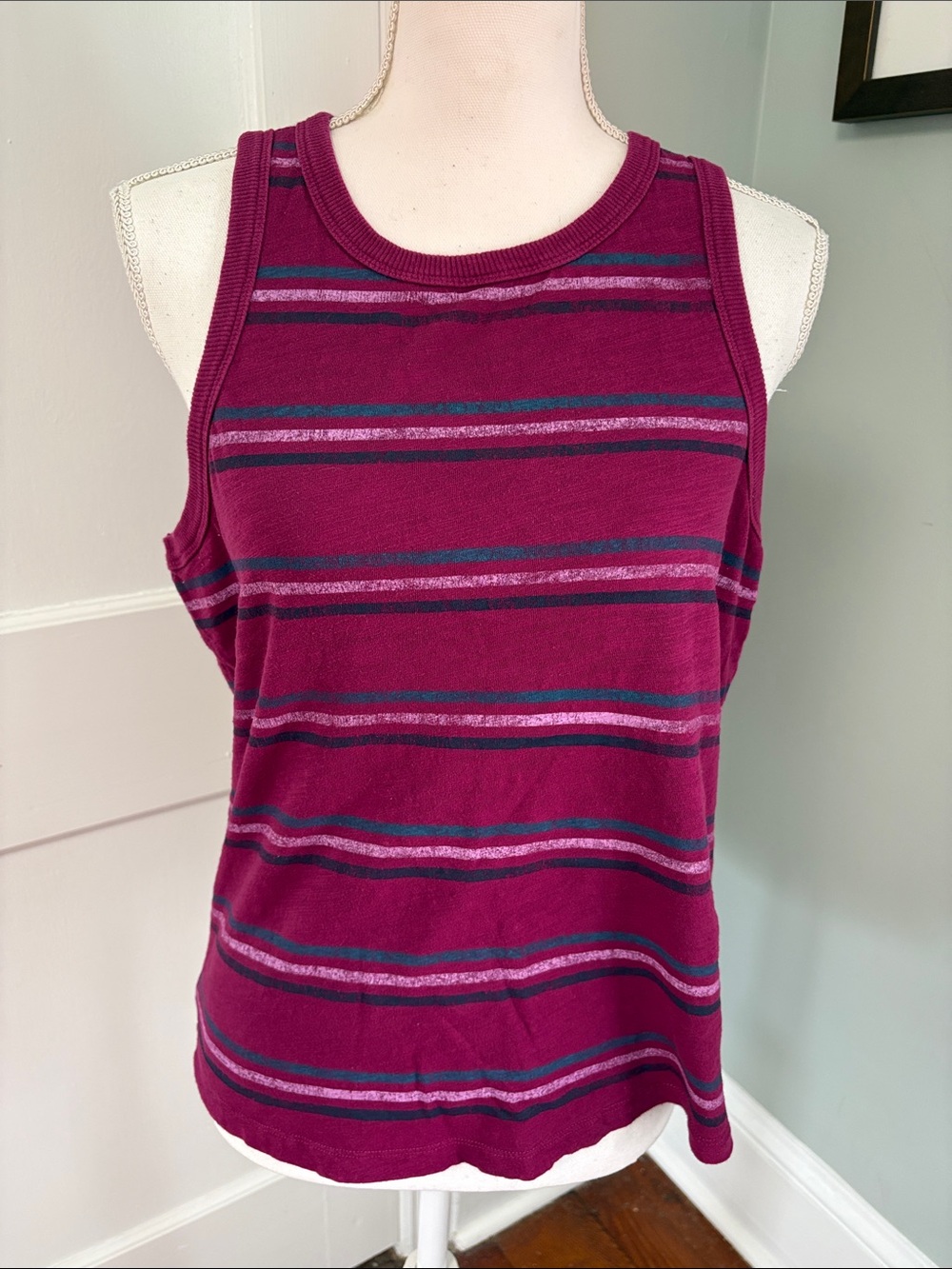 Women's Evereve Magenta Striped Tank Top 100% Cotton Small